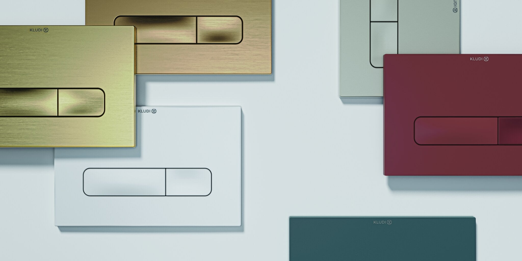 Flush plates in brass, chrome, white, red and green finishes