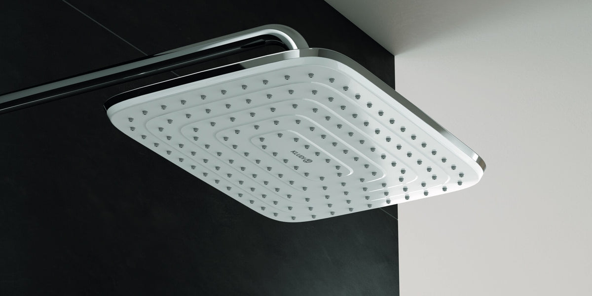 Square head shower on a wall-mounted shower arm